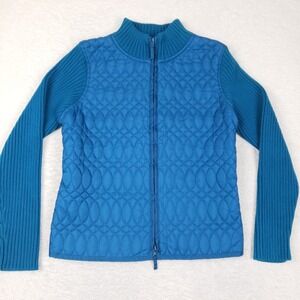 Peter Martin Petite Blue Quilted Ribbed Knit Hybrid Full Zip Jacket PM Y2K